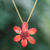 Natural flower pendant necklace, 'Zinnia Charm in Deep Pink' - 22k Gold Plated Pink Zinnia Flower Pendant from Thailand thumbail