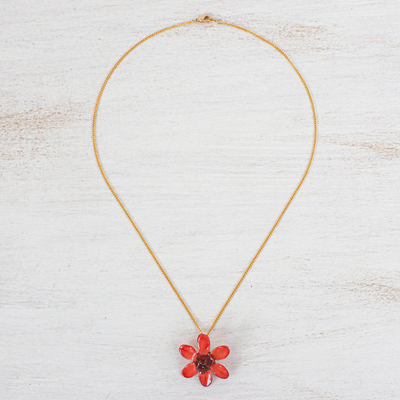 Halskette mit natürlichem Blumenanhänger - 22 Karat vergoldeter rosa Zinnia-Blumenanhänger aus Thailand
