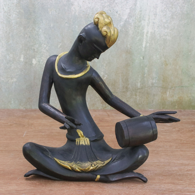 Wood sculpture, 'Thai Drummer' (10 inch) - Acacia Wood Sculpture of a Drummer (10 inch) from Thailand