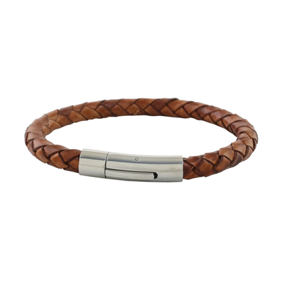 Light Brown Leather Braided Bracelet Crafted in Thailand