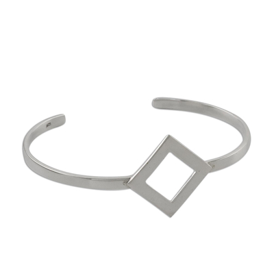 Sterling silver cuff pendant bracelet, 'Elegant Symmetry' - Sterling Silver Wire Cuff Bracelet with Diamond Shape