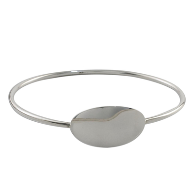 Sterling Silver Bangle Bracelet with Smooth Oval Pendant