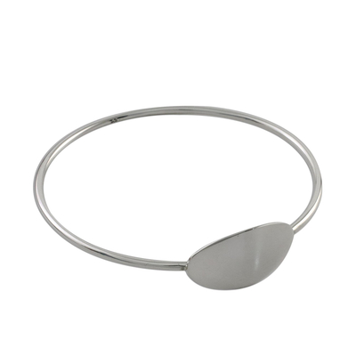 Sterling silver bangle pendant bracelet, 'Silver Moonrise in Smooth' - Sterling Silver Bangle Bracelet with Smooth Oval Pendant