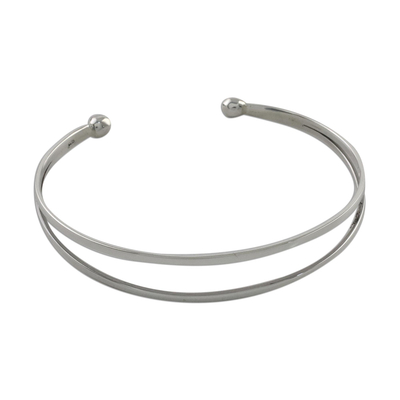 Sterling silver cuff bracelet, 'Aligned Duo' - Sterling Silver Wire Narrow Cuff Bracelet