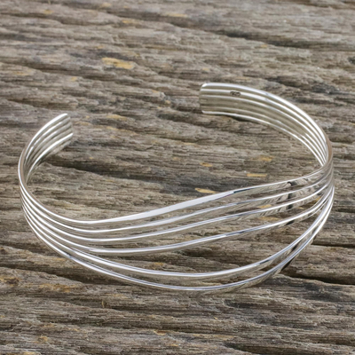 Sterling silver cuff bracelet, 'Beautiful Melody' - Sterling Silver Wire Narrow Cuff Bracelet from Thailand