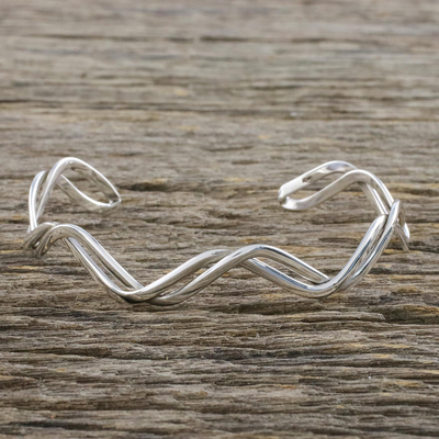 Sterling silver cuff bracelet, 'Plot Twist' - Sterling Silver Twisted Wire Cuff Bracelet