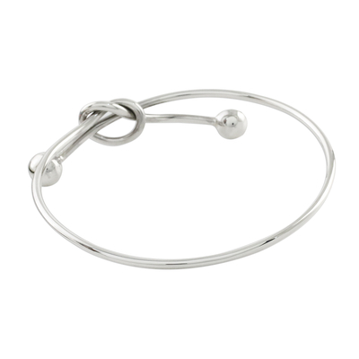 Sterling Silver Wire Bangle Bracelet with Knot Pendant - Tie the Knot ...