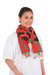 Cotton scarf, 'Radiant Sunset' - Red and Green Cotton Floral Scarf Handmade in Thailand