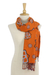 Cotton scarf, 'Radiant Bloom' - Orange and Indigo Cotton Floral Scarf Handmade in Thailand