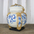 Bamboo and clay decorative jar, 'Charming Willow in Blue' - Decorative Jar with Blue Leaf Motifs from Thailand thumbail