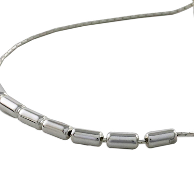 Sterling silver beaded bracelet, 'Morse Code Mom' - Handmade 925 Sterling Silver Morse Code Mom Chain Bracelet