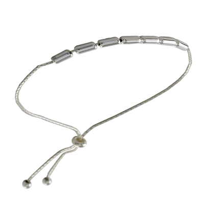 Sterling silver beaded bracelet, 'Morse Code Mom' - Handmade 925 Sterling Silver Morse Code Mom Chain Bracelet
