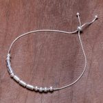 Sterling silver beaded bracelet, 'Morse Code Hope' - Handmade 925 Sterling Silver Morse Code Hope Chain Bracelet