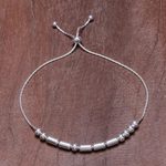 Sterling silver beaded bracelet, 'Morse Code Hope' - Handmade 925 Sterling Silver Morse Code Hope Chain Bracelet