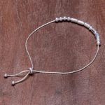 Sterling silver beaded bracelet, 'Morse Code Hope' - Handmade 925 Sterling Silver Morse Code Hope Chain Bracelet
