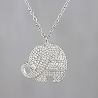 Sterling silver pendant necklace, 'Luxurious Elephant' - Cubic Zirconia 925 Sterling Silver Handmade Pendant Necklace