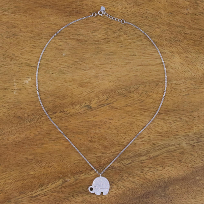 Sterling silver pendant necklace, 'Luxurious Elephant' - Cubic Zirconia 925 Sterling Silver Handmade Pendant Necklace