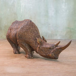 Wood sculpture, 'Strong Rhino' - Hand Carved Raintree Wood Rhino Sculpture from Thailand