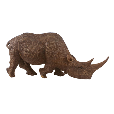 Wood sculpture, 'Strong Rhino' - Hand Carved Raintree Wood Rhino Sculpture from Thailand