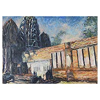 'Wat Si Sawai II' - Signed Impressionist Painting of a Temple from Thailand