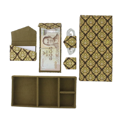 Handcrafted travel gift set, 'Regal Thai Lotus' (4 pieces) - Thai Cotton Print Handcrafted Boxed Gift Set (4 pieces)