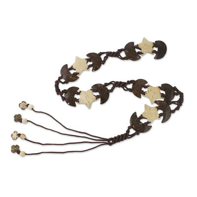 Stars and Half Moons Coconut Shell and Nylon Cord Tie Belt