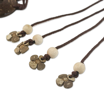 cinturón de cáscara de coco - Cinturón de lazo de cuerda de nailon y cáscara de coco con flores y círculos