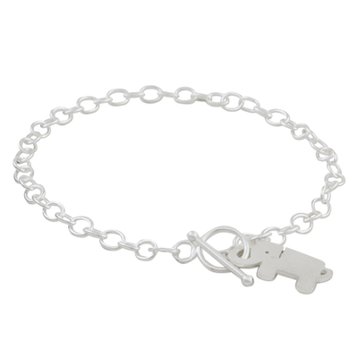 Sterling silver charm bracelet, 'Simple Elephant' - 925 Sterling Silver Handmade Elephant Link Bracelet
