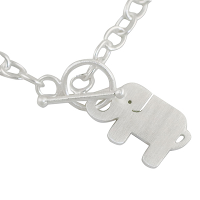 Sterling silver charm bracelet, 'Simple Elephant' - 925 Sterling Silver Handmade Elephant Link Bracelet