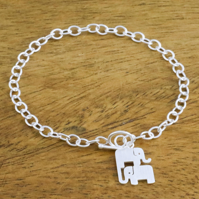 Charm-Armband aus Sterlingsilber - handgefertigtes Elefanten-Familien-Charm-Armband aus 925er Sterlingsilber