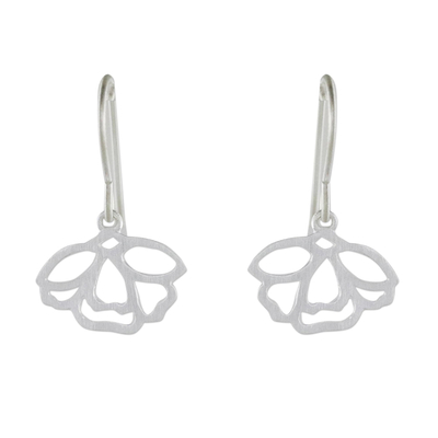Sterling silver dangle earrings, 'Tulip Blooms' - Handmade Floral Satin Blooms Sterling Silver Dangle Earrings