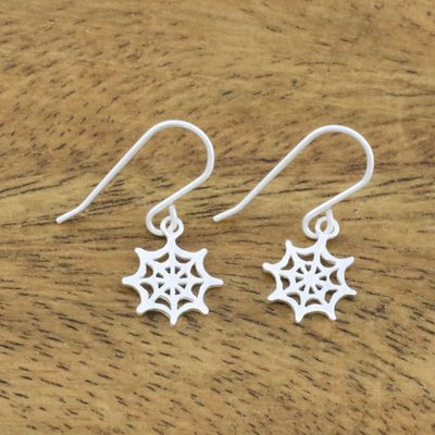 Sterling silver dangle earrings, 'Delicate Cobwebs' - Sterling Silver Handcrafted Spider Web Dangle Earrings