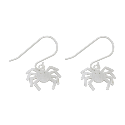 Sterling silver dangle earrings, 'Eight Legged Love' - 925 Sterling Silver Handmade Dangle Spider Earrings