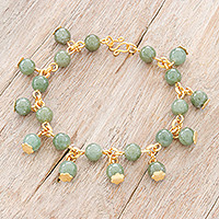 Gold plated jade link bracelet, 'Jade Deluxe' - 18K Gold Plated Jade Link Bracelet with Hook Clasp