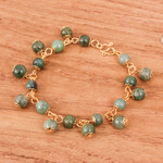 Gold plated jade link bracelet, 'Jade Deluxe' - 18K Gold Plated Jade Link Bracelet with Hook Clasp