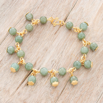 Gold plated jade link bracelet, 'Jade Deluxe' - 18K Gold Plated Jade Link Bracelet with Hook Clasp