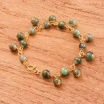 Gold plated jade link bracelet, 'Jade Deluxe' - 18K Gold Plated Jade Link Bracelet with Hook Clasp