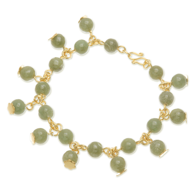 Gold plated jade link bracelet, 'Jade Deluxe' - 18K Gold Plated Jade Link Bracelet with Hook Clasp