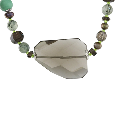 Multi-gemstone beaded pendant necklace, 'Aeon' - Multi-Gemstone Beaded Necklace Handmade in Thailand