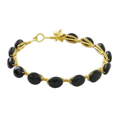 18k Gold Plated Onyx Bangle Bracelet from Thailand