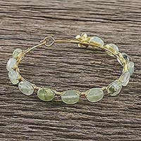 Gold plated prehnite bangle bracelet, 'Romantic Fling' - 18k Gold Plated Prehnite Bangle Bracelet from Thailand