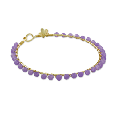 Gold plated quartz bangle bracelet, 'Fall in Love in Purple' - Gold Plated Purple Quartz Bangle Bracelet from Thailand
