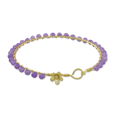 Gold plated quartz bangle bracelet, 'Fall in Love in Purple' - Gold Plated Purple Quartz Bangle Bracelet from Thailand