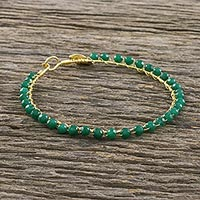 Gold plated quartz bangle bracelet, 'Fall in Love in Green' - Gold Plated Green Quartz Bangle Bracelet from Thailand