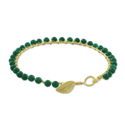 Gold plated quartz bangle bracelet, 'Fall in Love in Green' - Gold Plated Green Quartz Bangle Bracelet from Thailand