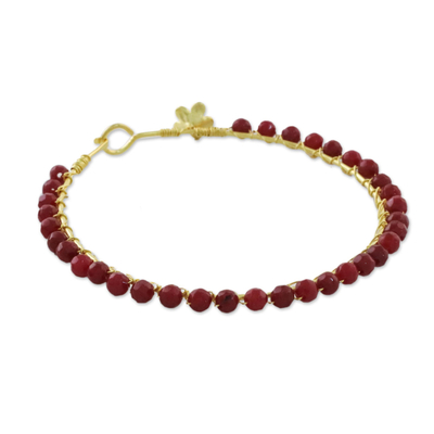 Gold plated quartz bangle bracelet, 'Fall in Love in Red' - Gold Plated Red Quartz Bangle Bracelet from Thailand