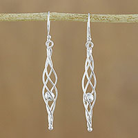 Sterling silver dangle earrings, 'Icicle Dreams' - 925 Sterling Silver Woven Icicle Earrings with Hook Ear Wire