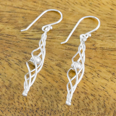 Sterling silver dangle earrings, 'Icicle Dreams' - 925 Sterling Silver Woven Icicle Earrings with Hook Ear Wire