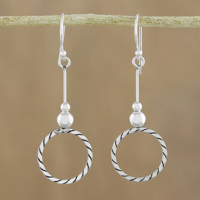 Sterling silver dangle earrings, 'Amazing Circles' - 925 Sterling Silver Dangle Circle Earrings of Thailand