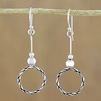 Sterling silver dangle earrings, 'Mesmerizing Circles' - 925 Sterling Silver Dangle Circle Earrings of Thailand